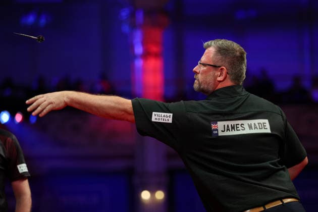 RECORD DATE NOT STATED 19th July 2026, Winter Gardens, Blackpool, Lancashire, England; 2026 Betfred World Matchplay Darts, Day Two; James Wade in action at the oche during his game against Jermaine Wattimena AidanxHunter