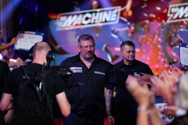 RECORD DATE NOT STATED 19th July 2026, Winter Gardens, Blackpool, Lancashire, England; 2026 Betfred World Matchplay Darts, Day Two; James Wade during his walk on AidanxHunter
