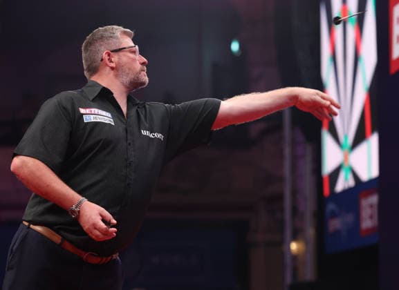 World Matchplay Darts 2026 James Wade during the 2026 World Matchplay darts at Winter Gardens, Blackpool, UK on 19 July 2026. Blackpool Winter Gardens UK Editorial use only , Copyright: xChrisxSargeantx PSI-24526-0200