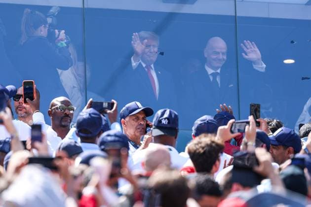 RECORD DATE NOT STATED FIFA World Cup, WM, Weltmeisterschaft, Fussball 2026 - Final - Spain v Argentina U.S. President Donald Trump and 2026 FIFA President Gianni Infantino during the FIFA World Cup final between Spain and Argentina at New York New Jersey Stadium, in East Rutherford, United States, on Sunday, July 19, 2026.(Foto: William Volcov Brazil Photo Press IMAGO) Sports East Rutherford NJ United States Copyright: xWILLIAMxVOLCOVx