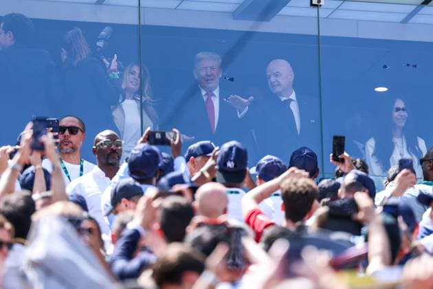 RECORD DATE NOT STATED FIFA World Cup, WM, Weltmeisterschaft, Fussball 2026 - Final - Spain v Argentina U.S. President Donald Trump and 2026 FIFA President Gianni Infantino during the FIFA World Cup final between Spain and Argentina at New York New Jersey Stadium, in East Rutherford, United States, on Sunday, July 19, 2026.(Foto: William Volcov Brazil Photo Press IMAGO) Sports East Rutherford NJ United States Copyright: xWILLIAMxVOLCOVx