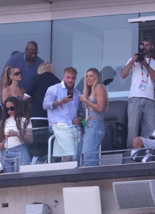 2026 World Cup Final - VIP In The Stands - USA Jake Paul and Jutta Leerdam in the stands during the FIFA World Cup, WM, Weltmeisterschaft, Fussball 2026 final football match between Spain and Argentina on July 19, 2026 at the New York Stadium in East Rutherford, NJ, USA. Photo by Charles Guerin ABACAPRESS.COM East Rutherford NJ United States  Copyright: xGuerinxCharles ABACAx