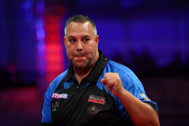 RECORD DATE NOT STATED 19th July 2026, Winter Gardens, Blackpool, Lancashire, England; 2026 Betfred World Matchplay Darts, Day Two; Jermaine Wattimena reacts during his game against James Wade AidanxHunter