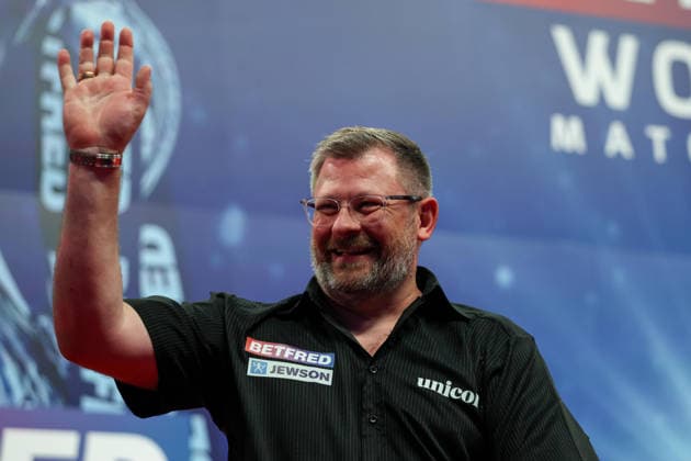 RECORD DATE NOT STATED 19th July 2026, Winter Gardens, Blackpool, Lancashire, England; 2026 Betfred World Matchplay Darts, Day Two; James Wade celebrates after winning his game against Jermaine Wattimena AidanxHunter