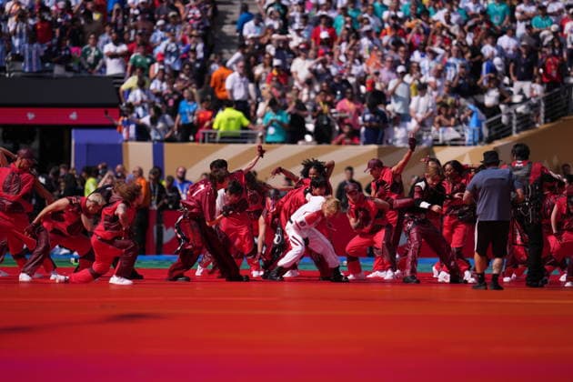 Spain v Argentina - FIFA World Cup, WM, Weltmeisterschaft, Fussball 2026 - Final EAST RUTHERFORD, NEW JERSEY - JULY 19: BTS perform during the half time show of FIFA World Cup 2026 Final match between Spain and Argentina at New York New Jersey Stadium in East Rutherford, New Jersey, USA on July 19, 2026. Jose Hernandez Anadolu New Jersey United States. Editorial use only. Please get in touch for any other usage.  Copyright: x2026xAnadoluxJosexHernandezx