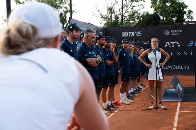 IPA86819891 - Lucia Bronzetti of Italy celebrates during the award ceremony for the singles final of the 2026 ATV BANCOMAT Tennis Open at the Circolo Antico Tiro a Volo in Rome, Italy.  Copyright: xMarioxQuartapelle IPAxSportx xx 86819891