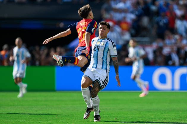 260719 Pau Cubarsi of Spain and Enzo Fernandez of Argentina during the FIFA World Cup, WM, Weltmeisterschaft, Fussball 2026 final football match between Spain and Argentina on July 19, 2026 in East Rutherford, New Jersey. Photo: Joel Marklund BILDBYRAN kod JM JM0829 bbeng fotboll football soccer fotball vm fotbolls-vm fotball-vm fotbolls-vm 2026 fifa world cup 2026 final *** July 19, 2026: Pau Cubarsi of Spain and Enzo Fernandez of Argentina during the 2026 FIFA World Cup final soccer match between Spain and Argentina on July 19, 2026 in East Rutherford, New Jersey. Photo by Joel Marklund. BILDBYRAN code JM JM0829 bbeng soccer football soccer World Cup soccer World Cup 2026 FIFA World Cup 2026 final  Copyright: JOELxMARKLUND BB260719JM070