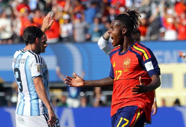 FIFA World Cup, WM, Weltmeisterschaft, Fussball 2026 final - Spain vs Argentina Nico Williams of Spain reacts after a goal which was disallowed by the referee during the FIFA World Cup 2026 final match Spain against Argentina, in New Jersey, USA, 19 July 2026. EAST RUTHERFORD United States  Copyright: xCHRISTOPHERxNEUNDORFx
