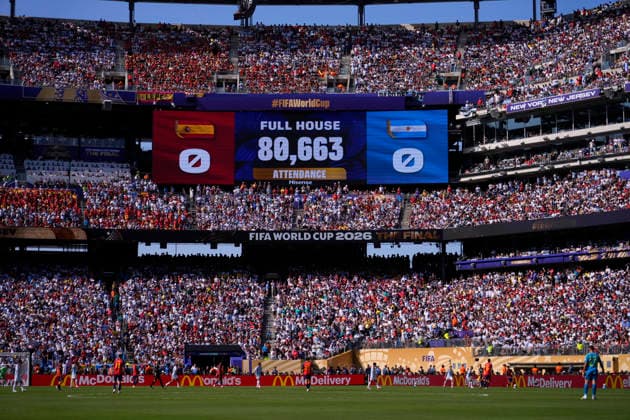 Spain v Argentina: Final - FIFA World Cup, WM, Weltmeisterschaft, Fussball 2026 The LED Screen displays the match attendance of 80,663™ during the FIFA World Cup 2026 Final match between Spain and Argentina at New York New Jersey Stadium on July 19, 2026 in East Rutherford, United States. East Rutherford NJ United States  Copyright: xJosexBretonx originalFilename:bretonhernandez-spainvar260719_npT7q.jpg