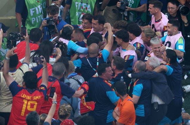 Sport Bilder des Tages FIFA World Cup, WM, Weltmeisterschaft, Fussball 2026 final - Spain vs Argentina Players of Spain celebrate after scoring the 1-0 opening goal during the FIFA World Cup 2026 final match Spain against Argentina, in New Jersey, USA, 19 July 2026. EAST RUTHERFORD United States  Copyright: xSARAHxYENESELx