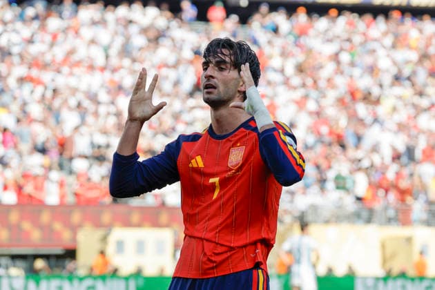 Ferran Torres of Spain celebrates after scoring during the FIFA World Cup, WM, Weltmeisterschaft, Fussball 2026 final match between Spain and Argentina at MetLife stadium in East Rutherford, NJ, USA, 19 July 2026. FIFA World Cup 2026 - Spain vs. Argentina !ACHTUNG: NUR REDAKTIONELLE NUTZUNG!  Copyright: xLAVANDEIRAxJRx GR7103 20260719-55020940374_1