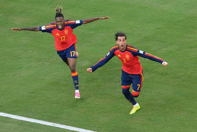 19 July 2026 - Spain v Argentina - Metlife Stadium - 2026 World Cup Final - USA. 19 July 2026 - Spain v Argentina - Metlife Stadium - 2026 World Cup Final - USA. Ferran Torres celebrates scoring for Spain 1-0 Picture : Mark Pain NEW YORK USA  Copyright: xMarkxPainx