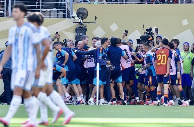 RECORD DATE NOT STATED Spain vs Argentina Final FIFA World Cup, WM, Weltmeisterschaft, Fussball 2026. (SPO) Spain vs Argentina Final FIFA World Cup 2026. July 19, 2026, New Jersey, USA: F. Torres 7 of Spain scored a goal and celebrates with teammates during soccer match between Spain and Argentina in the final of FIFA World Cup 2026 at New Jersey New York stadium in New Jersey. Credit: Niyi Fote Thenews2(Foto: Niyi Fote Thenews2 imago images) SPO  Copyright: xNiyixFotex