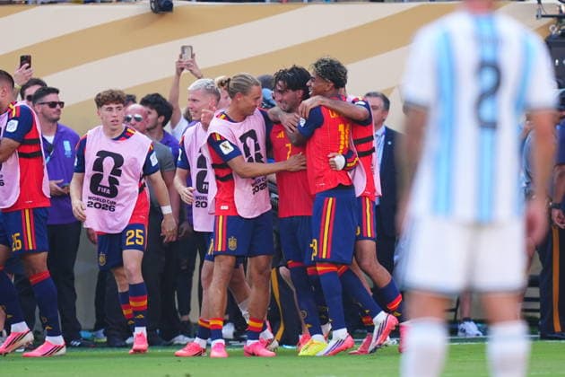 Spain v Argentina - FIFA World Cup, WM, Weltmeisterschaft, Fussball 2026 - Final EAST RUTHERFORD, NEW JERSEY - JULY 19: Ferran Torres (7) of Spain celebrates after scoring his team s first goal during the FIFA World Cup 2026 Final match between Spain and Argentina at New York New Jersey Stadium in East Rutherford, New Jersey, USA on July 19, 2026. Evrim Aydin Anadolu New Jersey United States. Editorial use only. Please get in touch for any other usage.  Copyright: x2026xAnadoluxEvrimxAydinx