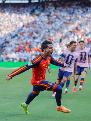 Ferran Torres of Spain celebrates after scoring during the FIFA World Cup, WM, Weltmeisterschaft, Fussball 2026 final match between Spain and Argentina at MetLife stadium in East Rutherford, NJ, USA, 19 July 2026. FIFA World Cup 2026 - Spain vs. Argentina !ACHTUNG: NUR REDAKTIONELLE NUTZUNG!  Copyright: xLAVANDEIRAxJRx GR1003 20260719-55020940501_1