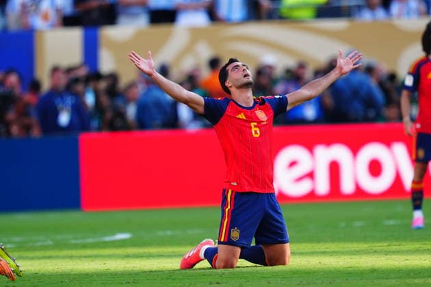 Spain v Argentina - FIFA World Cup, WM, Weltmeisterschaft, Fussball 2026 - Final EAST RUTHERFORD, NEW JERSEY - JULY 19: Mikel Merino of Spain celebrates after winning the FIFA World Cup 2026 Final match between Spain and Argentina at New York New Jersey Stadium in East Rutherford, New Jersey, USA on July 19, 2026. Evrim Aydin Anadolu New Jersey United States. Editorial use only. Please get in touch for any other usage.  Copyright: x2026xAnadoluxEvrimxAydinx