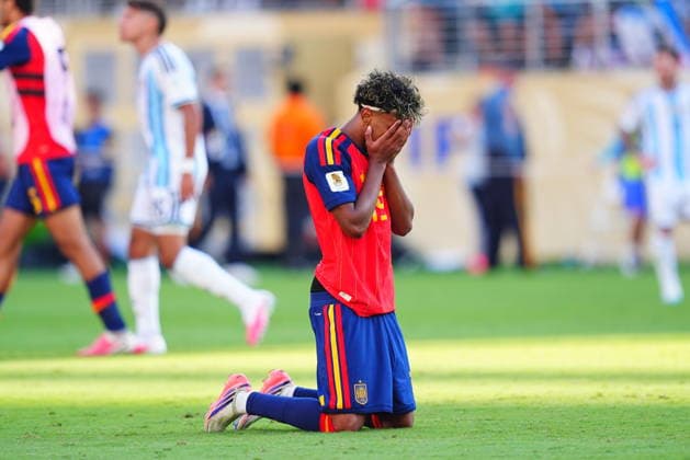 Spain v Argentina - FIFA World Cup, WM, Weltmeisterschaft, Fussball 2026 - Final EAST RUTHERFORD, NEW JERSEY - JULY 19: Lamine Yamal of Spain reacts during the FIFA World Cup 2026 Final match between Spain and Argentina at New York New Jersey Stadium in East Rutherford, New Jersey, USA on July 19, 2026. Evrim Aydin Anadolu New Jersey United States. Editorial use only. Please get in touch for any other usage.  Copyright: x2026xAnadoluxEvrimxAydinx