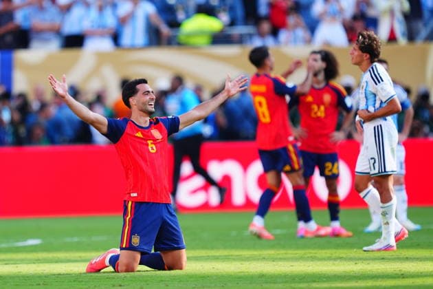 Spain v Argentina - FIFA World Cup, WM, Weltmeisterschaft, Fussball 2026 - Final EAST RUTHERFORD, NEW JERSEY - JULY 19: Mikel Merino of Spain celebrates after winning the FIFA World Cup 2026 Final match between Spain and Argentina at New York New Jersey Stadium in East Rutherford, New Jersey, USA on July 19, 2026. Evrim Aydin Anadolu New Jersey United States. Editorial use only. Please get in touch for any other usage.  Copyright: x2026xAnadoluxEvrimxAydinx