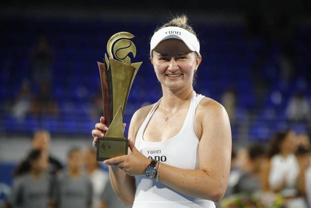 WTA, Tennis Damen 250 Vanda Pharmaceuticals Athens Open Final - Barbora Krejcikova celebrates with the trophy during the finals of the Vanda Pharmaceuticals Athens Open 2026. Maria Sakkari was defeated by Barbora Krejcikova by 2-0 sets, at Stadion sports centre. in Athens, Greece 20 July 2026.. IMAGO ONE INCH PRODUCTIONS ATHENS Greece Copyright: xONExINCHxPRODUCTIONSx 7036407