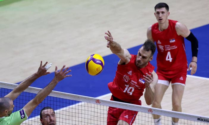 19.07.2026 Beograd Srbija-Slovenija- Liga nacija muska odbojka Nations League men s volleyball Aleksandar Stefanovic(D) Srbija :