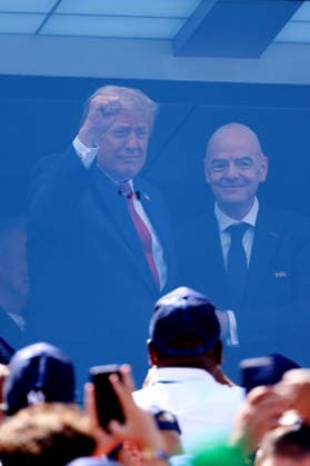 Spain v Argentina: Final - FIFA World Cup, WM, Weltmeisterschaft, Fussball 2026 Donald Trump and Gianni Infantino, Presidents of the USA and FIFA behind protective glass before the FIFA World Cup 2026 Final match between Spain and Argentina at New York New Jersey Stadium on July 19, 2026 in East Rutherford, United States. East Rutherford New York New Jersey Stadium NJ United States Copyright: xAllstarxPicturexLibraryxLtdx