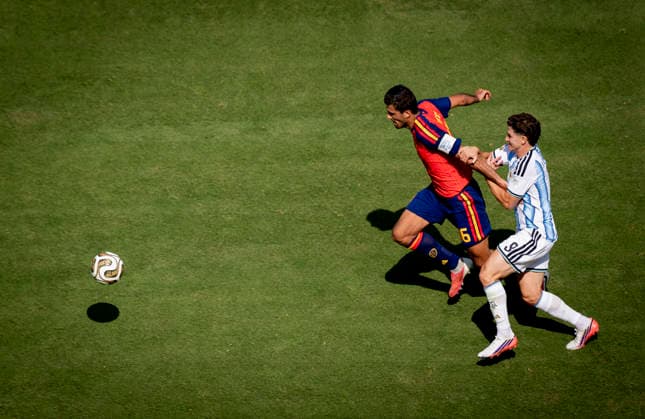 New York, USA 19th Jul 2026. Rodri (ESP) Julian Alvarez (ARG) Spain - Argentina World Cup Final Spanien - Argentinien 19.07.2026 *** New York, USA, July 19, 2026; Rodri (ESP), Julian Alvarez (ARG); Spain vs. Argentina, World Cup Final, July 19, 2026