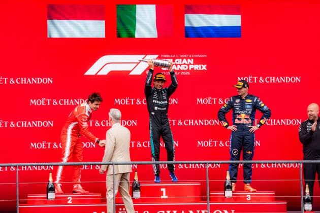 2026 Formula 1 Belgian Grand Prix - Podium ANDREA KIMI ANTONELLI (ITA) of Mercedes-AMG PETRONAS Formula One Team Celebrating his win on the podium on Sunday Race day during the 2026 Formula 1 Moët & Chandon Belgian Grand Prix at the Circuit de Spa-Francorchamps on July 19, 2026. Photo by Antoine Lapeyre Reveries Agency ABACAPRESS.COM Spa-Francorchamps Belgium  Copyright: xAntoinexLapeyre ReveriesxAgency ABACAx