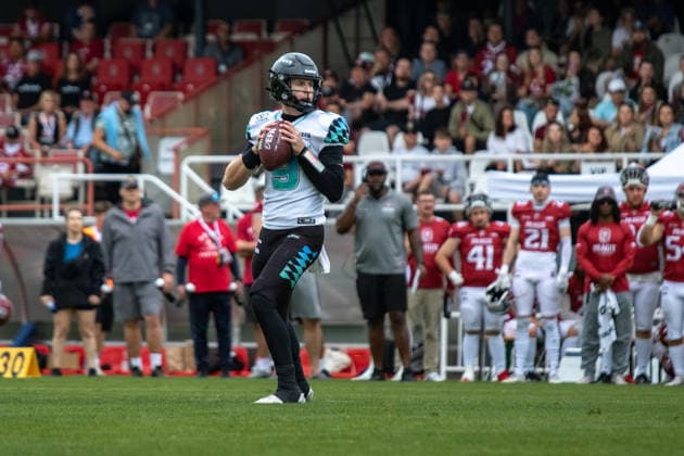Russell Tabor 9, Munich Ravens looking for reciever, Prague Lions vs Munich Ravens, American Football, EUROPEAN FOOTBALL ALLIANCE (EFA), Week 10, 2026, 19.07.2026 Praha MÄ›stskÃ½ Stadion Czechia Copyright: xM51x