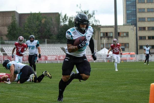 Justus Seelig 5, Munich Ravens run for touchdown, Prague Lions vs Munich Ravens, American Football, EUROPEAN FOOTBALL ALLIANCE (EFA), Week 10, 2026, 19.07.2026 Praha MÄ›stskÃ½ Stadion Czechia Copyright: xM51x