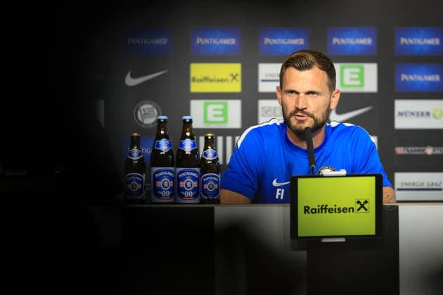 SOCCER - UEFA CL, Sturm vs Hearts GRAZ,AUSTRIA,20.JUL.26 - SOCCER - UEFA Champions League, qualification, SK Sturm Graz vs Heart of Midlothian FC, preview, press conference, PK, Pressekonferenz Sturm. Image shows head coach Fabio Ingolitsch (Sturm).  GEPAxpictures xMarioxBuehner-Weinrauch