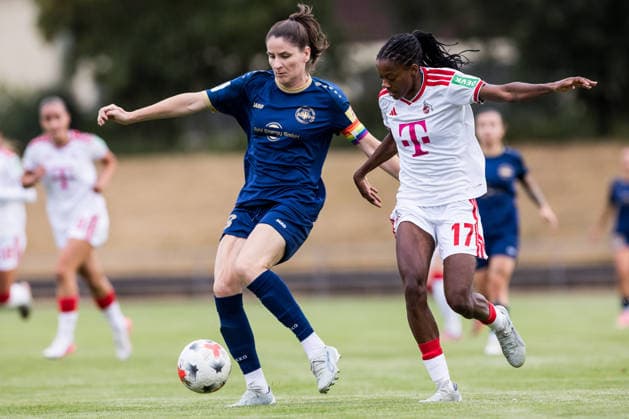 Testspiel: SG 99 Andernach vs. 1. FC Köln, 20.07.2026 ANDERNACH, DEUTSCHLAND - JULI 20: Zweikampf Magdalena Schumacher (SG 99 Andernach, 23) gegen Lydia Andrade (1. FC Köln, 17) während dem Testspiel zwischen SG 99 Andernach vs. 1. FC Köln im Stadion Andernach am 20. Juli 2026 in Andernach, Deutschland. *** Friendly Match: SG 99 Andernach vs. 1 FC Köln, July 20, 2026, ANDERNACH, GERMANY, JULY 20. Magdalena Schumacher of SG 99 Andernach in a tackle, 23, and Lydia Andrade of 1 FC Köln, 17, during the friendly match between SG 99 Andernach and 1 FC Köln at Andernach Stadium on July 20, 2026, in Andernach, Germany Copyright: xBEAUTIFULxSPORTS Wunderlx