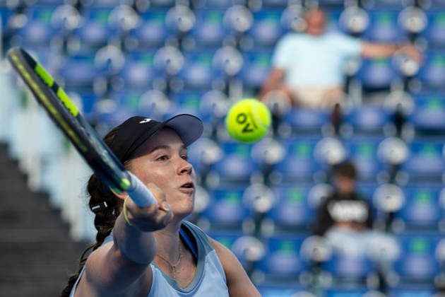 Dominika Salkova of Czech Republic returns a ball to Antonia Ruzic of Croatia during the women s WTA, Tennis Damen 250 Livesport Prague Open 2026 tennis tournament match, on July 20, 2026, in Prague, Czech Republic. (CTKxPhoto MichalxKamaryt) CTKPhotoP2026072006496  CTKPhotoP2026072006496