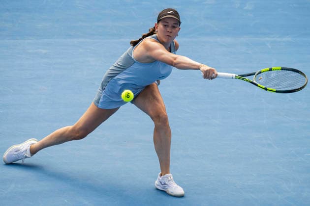 Dominika Salkova of Czech Republic returns a ball to Antonia Ruzic of Croatia during the women s WTA, Tennis Damen 250 Livesport Prague Open 2026 tennis tournament match, on July 20, 2026, in Prague, Czech Republic. (CTKxPhoto MichalxKamaryt) CTKPhotoP2026072006549  CTKPhotoP2026072006549