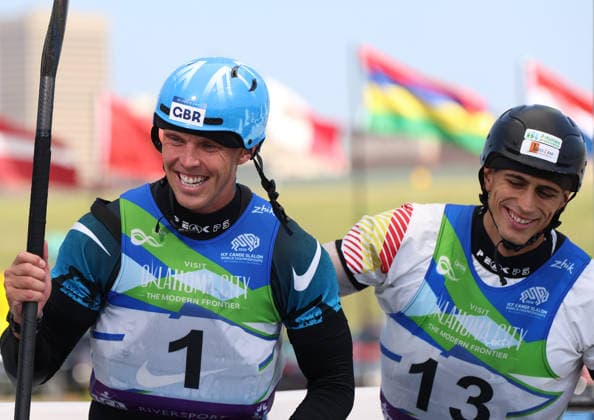 July 20, 2026, Oklahoma City, Oklahoma, USA: JOSEPH CLARKE of Great Britain and DAVID LLORENTE of Spain after Kayak Cross competition on 2026 ICF Canoe Slalom World Championships, Oklahoma City, USA. Oklahoma City USA - ZUMAc278 20260720_zsp_c278_005 Copyright: xMarcinxCholewinskix