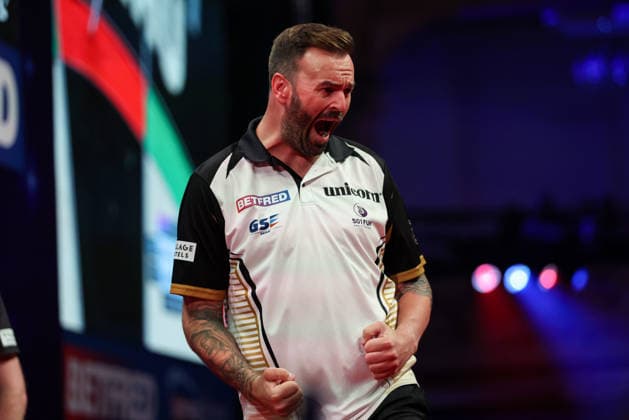RECORD DATE NOT STATED 20th July 2026, Winter Gardens, Blackpool, Lancashire, England; 2026 Betfred World Matchplay Darts, Day Three; Ross Smith reacts during his game against Kevin Doets AidanxHunter