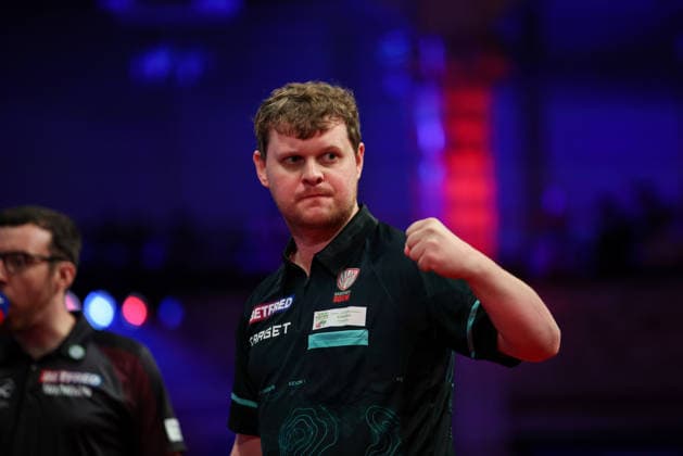 RECORD DATE NOT STATED 20th July 2026, Winter Gardens, Blackpool, Lancashire, England; 2026 Betfred World Matchplay Darts, Day Three; Kevin Doets reacts during his game against Ross Smith AidanxHunter