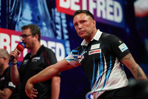 RECORD DATE NOT STATED 20th July 2026, Winter Gardens, Blackpool, Lancashire, England; 2026 Betfred World Matchplay Darts, Day Three; Gerwyn Price AidanxHunter