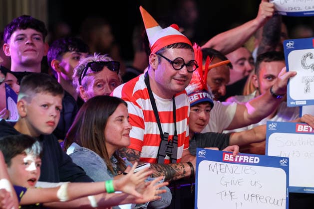 RECORD DATE NOT STATED 20th July 2026, Winter Gardens, Blackpool, Lancashire, England; 2026 Betfred World Matchplay Darts, Day Three; A fan in the crowd AidanxHunter