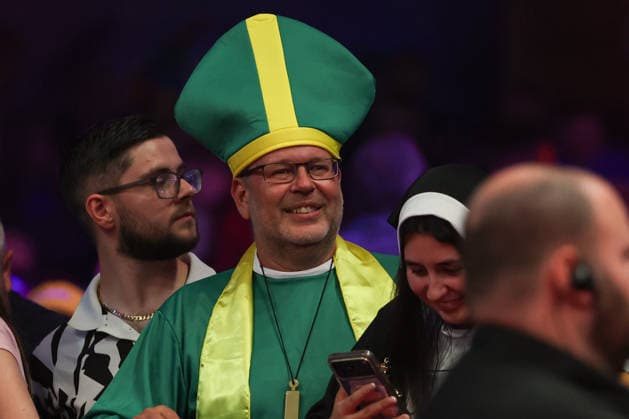 RECORD DATE NOT STATED 20th July 2026, Winter Gardens, Blackpool, Lancashire, England; 2026 Betfred World Matchplay Darts, Day Three; A fan in the crowd AidanxHunter