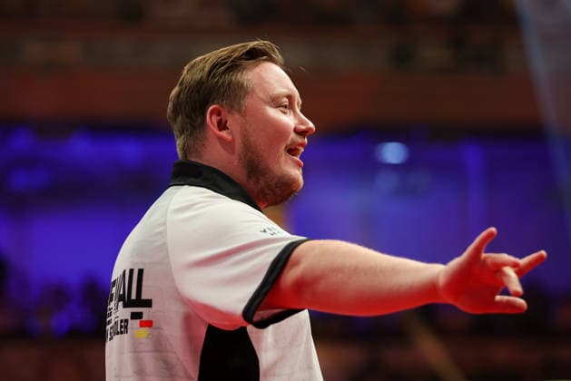 RECORD DATE NOT STATED 20th July 2026, Winter Gardens, Blackpool, Lancashire, England; 2026 Betfred World Matchplay Darts, Day Three; Martin Schindler during his walk on AidanxHunter
