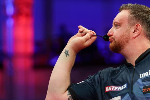 RECORD DATE NOT STATED 20th July 2026, Winter Gardens, Blackpool, Lancashire, England; 2026 Betfred World Matchplay Darts, Day Three; Cameron Menzies in action at the oche during his game against Luke Humphries AidanxHunter
