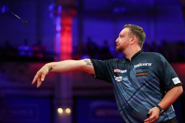 RECORD DATE NOT STATED 20th July 2026, Winter Gardens, Blackpool, Lancashire, England; 2026 Betfred World Matchplay Darts, Day Three; Cameron Menzies in action at the oche during his game against Luke Humphries AidanxHunter