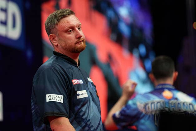 RECORD DATE NOT STATED 20th July 2026, Winter Gardens, Blackpool, Lancashire, England; 2026 Betfred World Matchplay Darts, Day Three; Cameron Menzies reacts after taking a lead into the break interval AidanxHunter