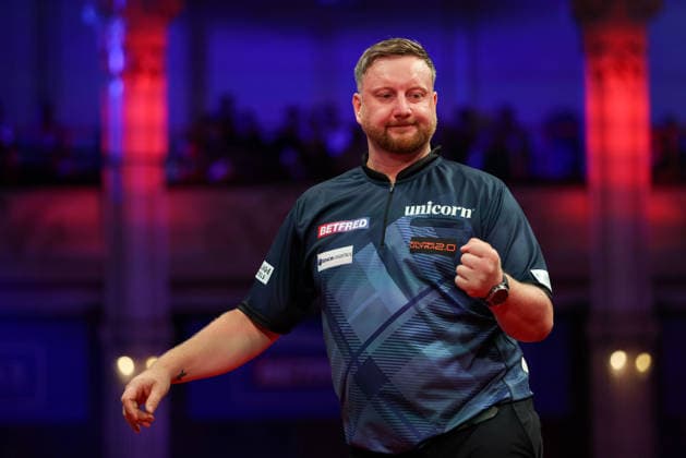 RECORD DATE NOT STATED 20th July 2026, Winter Gardens, Blackpool, Lancashire, England; 2026 Betfred World Matchplay Darts, Day Three; Cameron Menzies reacts during his game against Luke Humphries AidanxHunter