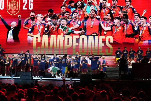 during celebration Spanish team victory in World Cup USA and Mexico 2026 in Madrid on Modany, 20 July 2026. Cordon Press 