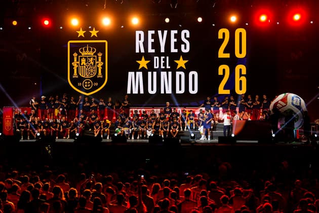 July 20, 2026, Madrid, Madrid, Spain: Players of Spain celebrate during celebration of Spain as Champions of the FIFA World Cup, WM, Weltmeisterschaft, Fussball 2026 at Cibeles Palace on July 20, 2026 in Madrid, Spain. Madrid Spain - ZUMAa181 20260720_zaa_a181_118 Copyright: xOscarxJ.xBarrosox