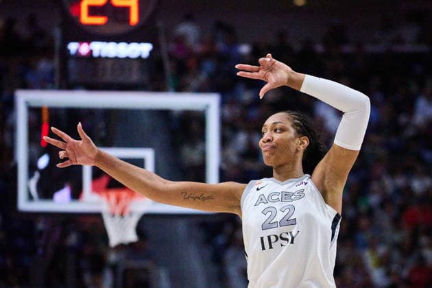 July 20, 2026, Toronto, On, Canada: Las Vegas Aces A ja Wilson (22) reacts after scoring against the Toronto Tempo during second half WNBA, Basketball Damen, USA basketball action in Toronto, on Monday, July 20, 2026. Canada News - July 20, 2026  - ZUMAc35_ 20260720_zaf_c35_097 Copyright: xSammyxKoganx