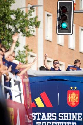 Celebrations of the Spanish national team, Nationalteam at Cibeles Square in Madrid, after Spain defeated Argentina in the World Cup final, on Monday, July 20, 2026, Spanish team celebrates on a bus 900 Cordon Press  900 CordonxPress LOF - CELEBRATION SPANISH TEAM