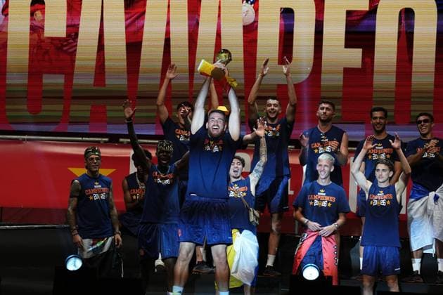 Celebrations of the Spanish national team, Nationalteam at Cibeles Square in Madrid, after Spain defeated Argentina in the World Cup final, on Monday, July 20, 2026, Unai Simon SARA VALLEJO Cordon Press  CELEBRATION SPANISH TEAM
