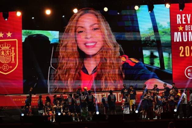 Celebrations of the Spanish national team, Nationalteam at Cibeles Square in Madrid, after Spain defeated Argentina in the World Cup final, on Monday, July 20, 2026, Shakira on videowall SARA VALLEJO Cordon Press  CELEBRATION SPANISH TEAM